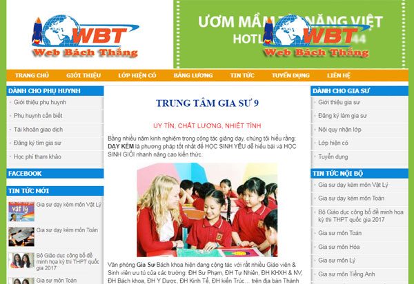 Thiết kế website trung tâm gia sư